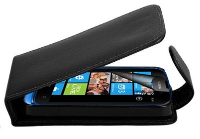 Nokia Lumia 610 Leather Flip Case Black (OEM)